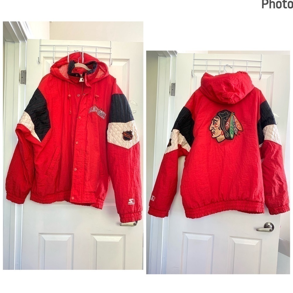 90s vintage Chicago Blackhawks Starter jacket hooded full zip nhl hockey sports